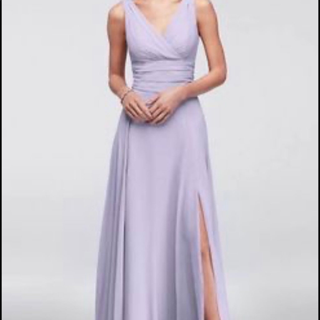 Long Chiffon Surplice Tank Bridesmaid Dress